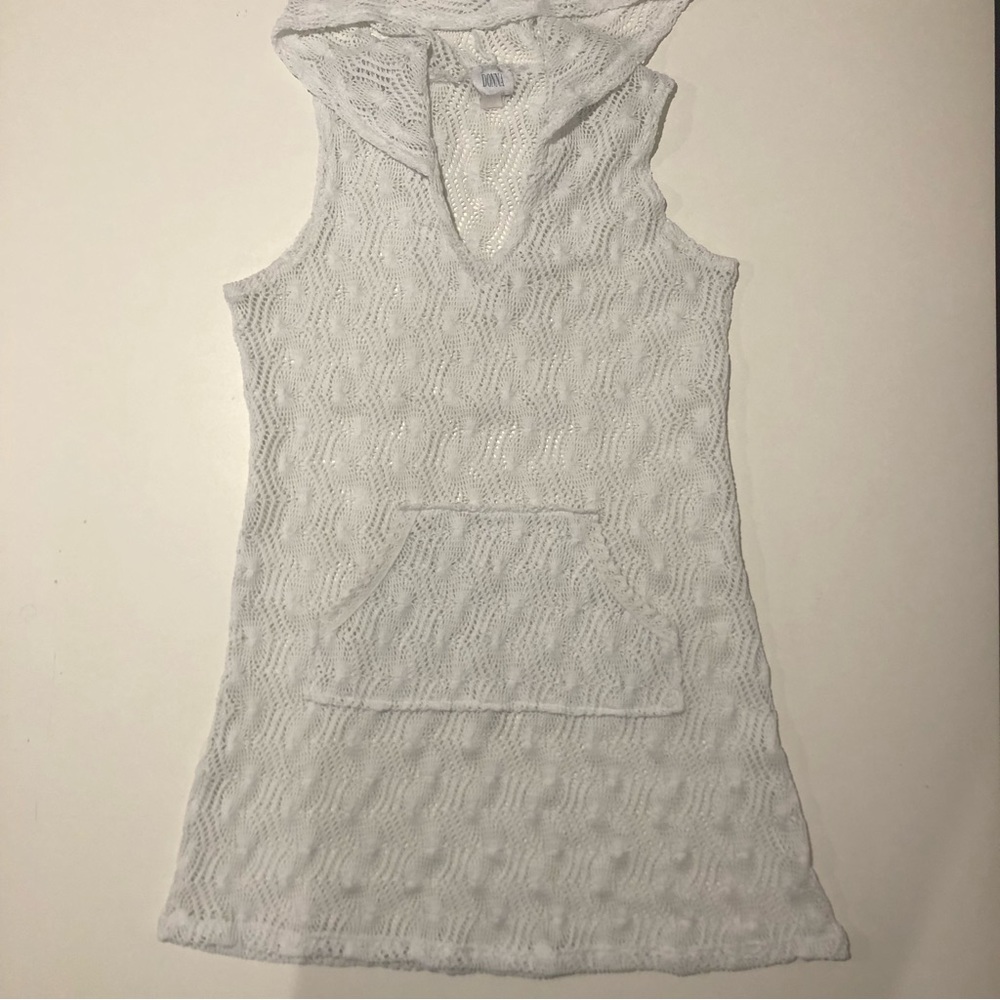 Donna Fishnet Beach Hoodie White Womens Size Medium